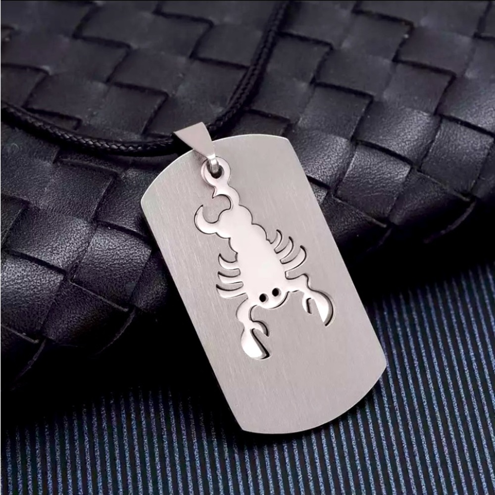 Stainless Steel Zodiac Dog Tag Scorpio Pendant Necklace
